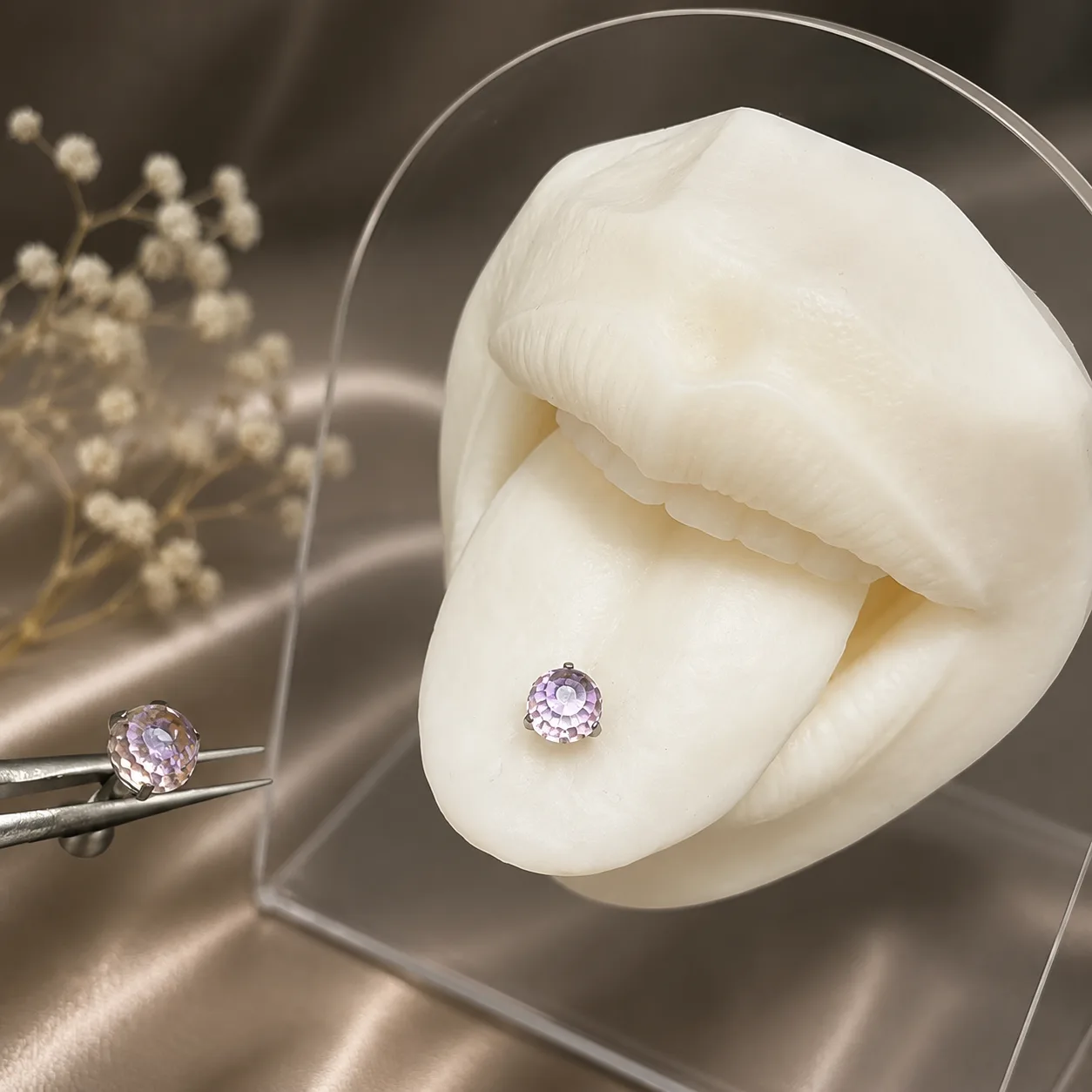Gradient Pink and Purple Disco Ball Tongue Stud