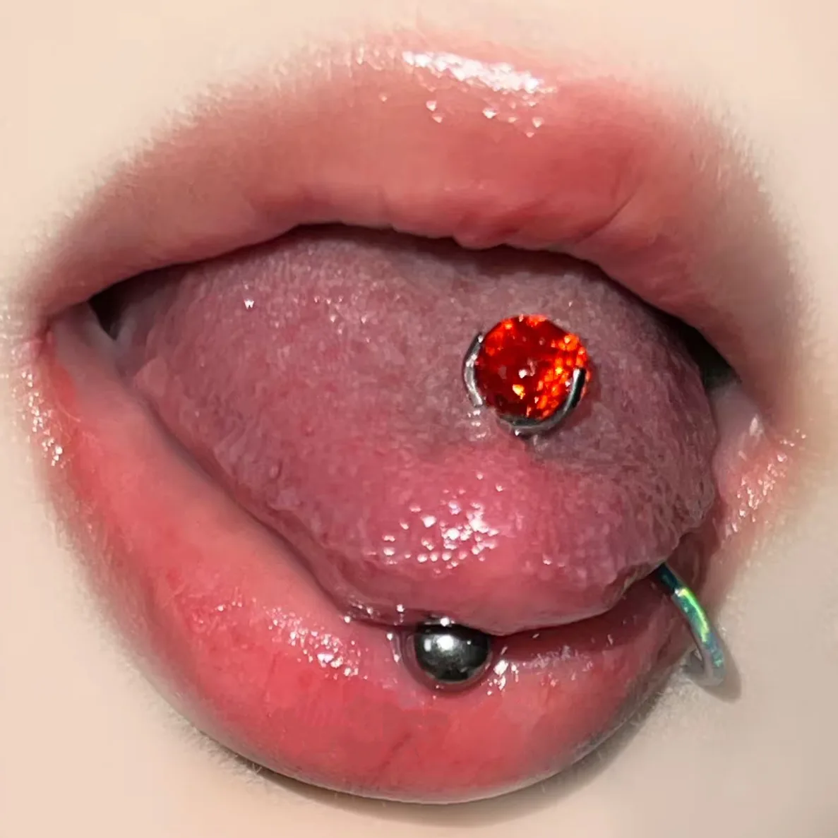 Red Disco Ball Tongue Stud